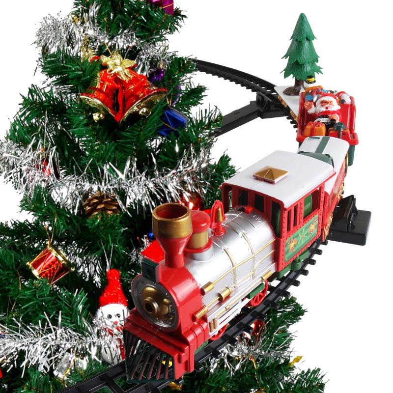 Cross-border foreign trade children's hanging Christmas train sound and light decoration toy car gift tree-winding electric rail car