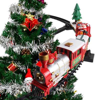 Cross-border foreign trade children's hanging Christmas train sound and light decoration toy car gift tree-winding electric rail car