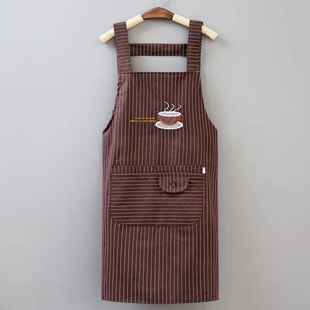Cotton and Linen Strap Apron Coarse Cloth Women's Kitchen Korean-style Anti-oil Anti-pollution Explosion Anti-dressing Apron Work Clothes New