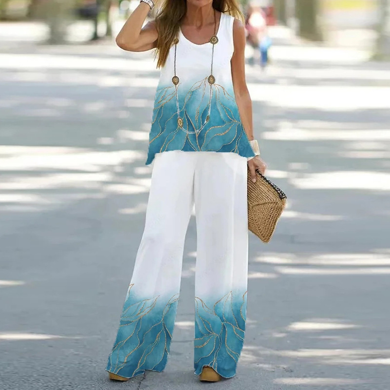 50 couleurs commerce extérieur transfrontalier vêtements pour femmes impression costume décontracté usine directe t-shirt sans manches pantalon costume deux pièces spot_voghion.com