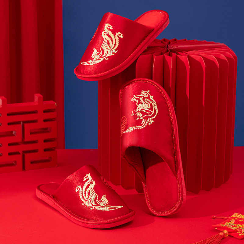Wedding slippers Four Seasons wedding bride and groom wedding home satin factory direct wholesale a generation of hair