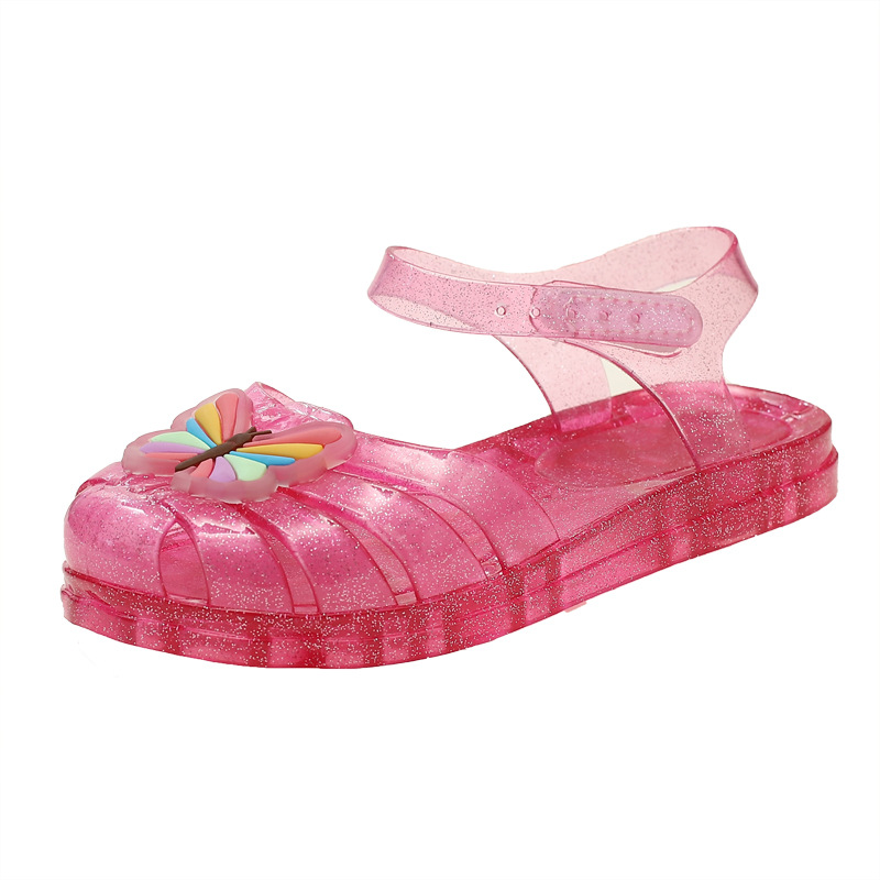 Summer New Small and Medium Girl Sandals and Slippers Rainbow Bow Jelly Shoes Roman Princess Baby Shoes Beach Shoes
