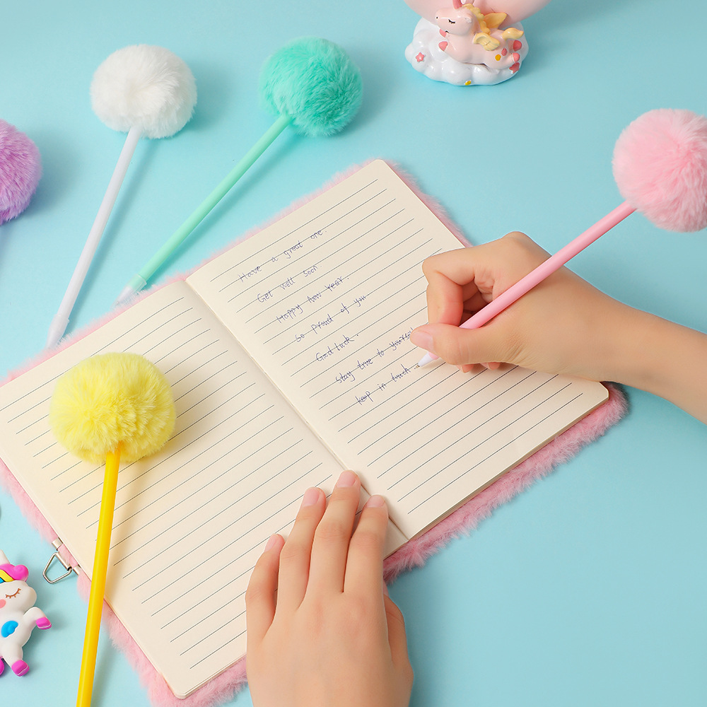 High-looking plush ball gel pen cute girl diy Journal production writing pen student gift pen for school season
