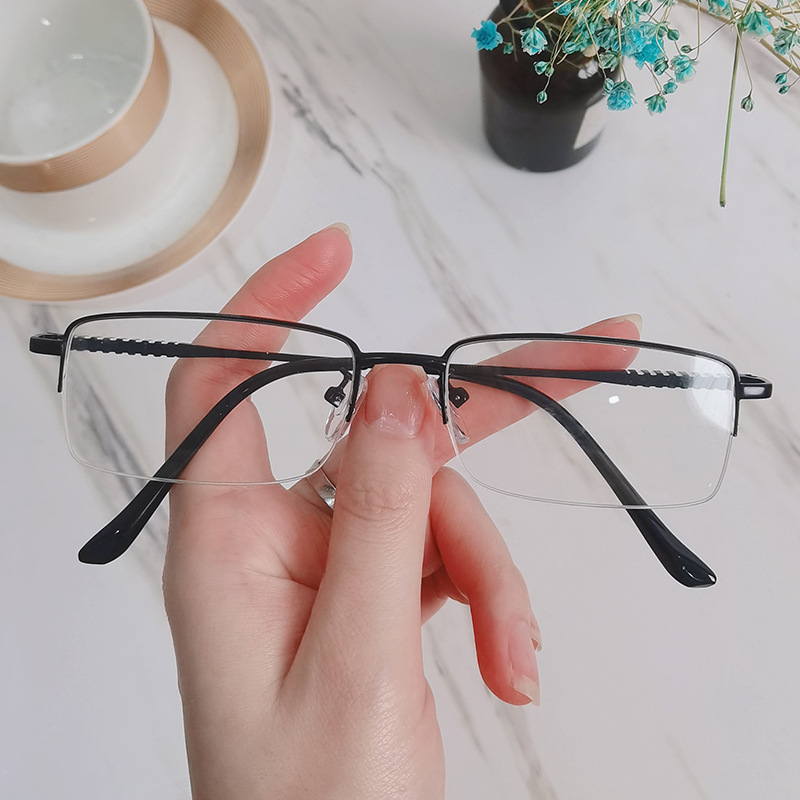 Metal Half Frame Square Frame Men's Ruffian Elegant Business Simple Anti-Blue Light Radiation Eye Protection Fashionable Personalized Women