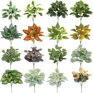 Simulation of green plant wall small leaves bunch of green rose leaf artificial flower matching material landscaping bouquet wholesale