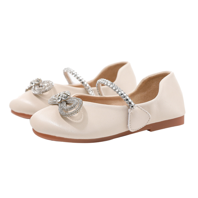 Spring New Arrival Ultrafine Leather Dance Shoes Velcro Rhinestone Single-layer Shoes for Girls Solid Color Korean Style Fashion Princess Shoes