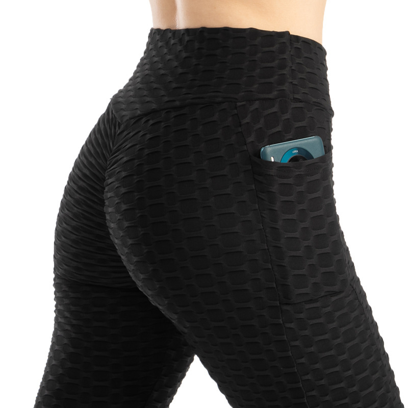 Cross-border bubble Pocket Yoga Pants high elastic wicking hip lifting slim fitness pants European and American leggings women