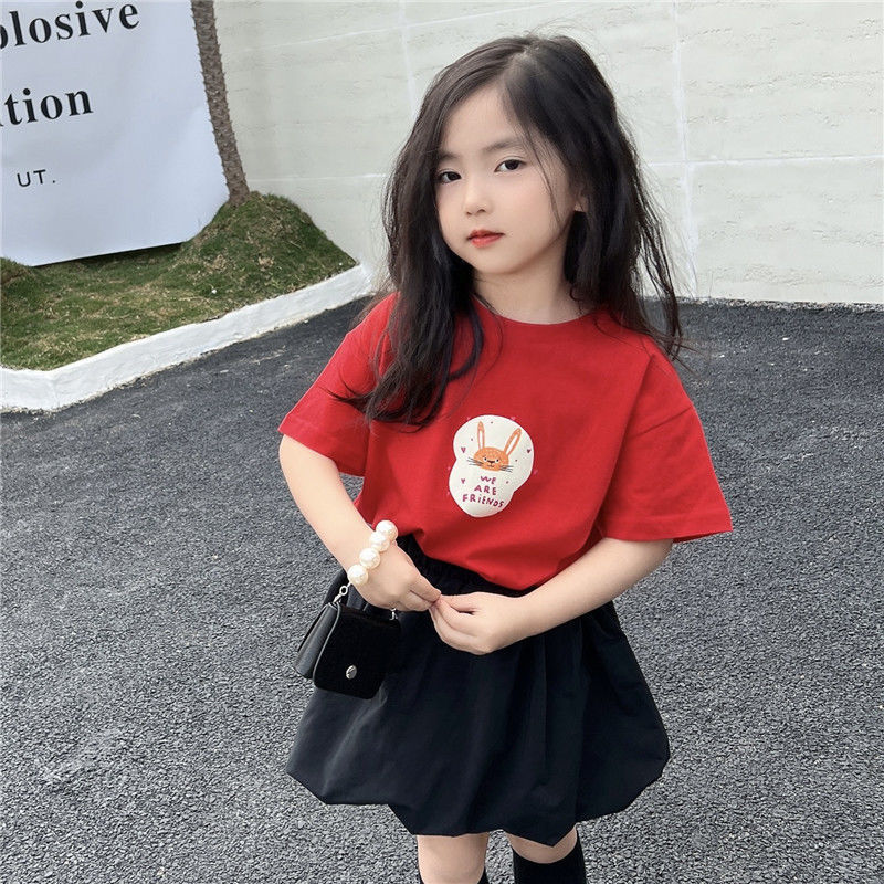 Girls' Short-sleeved T-shirt 2023 New Baby Summer Half-sleeved Cartoon T-shirt Children's Western-style Summer Cotton Top