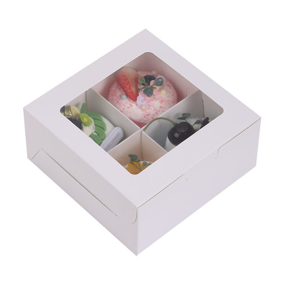 Window transparent 4-grain cup cake packing box white six-palace box afternoon tea dessert box direct sales