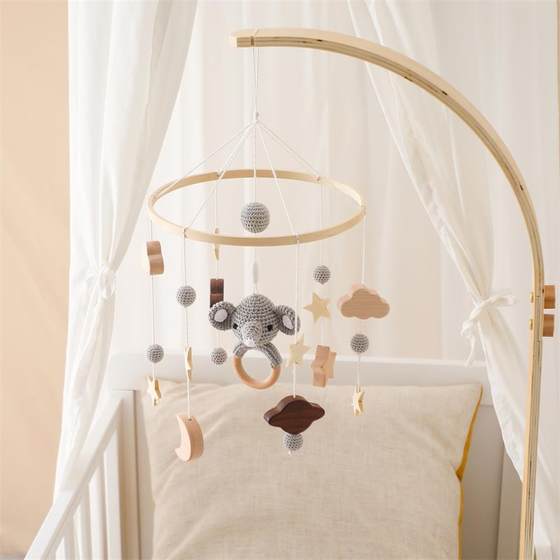 Nordic Style Baby's Day Star Bed Bell Newborn Crib Bedside Rattle Bed Bell Handmade Crochet Wooden Baby Room Pendant
