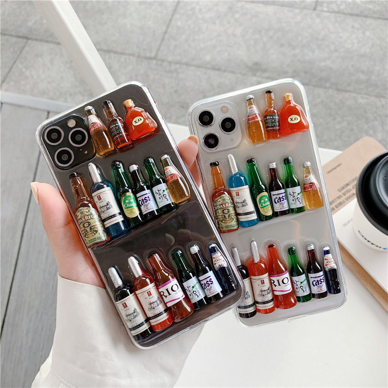 ins立體飲料滴膠酒瓶適用於12PM蘋果x手機殼XS Max/12/iPhone12p