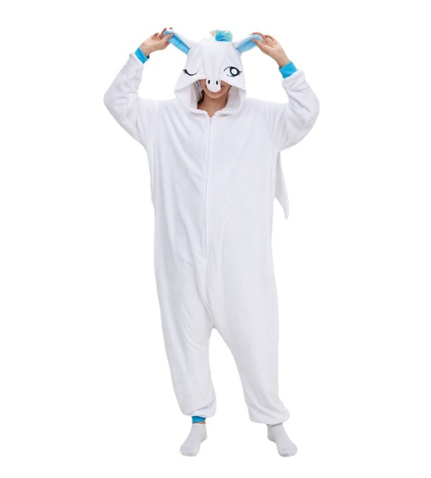 Factory wholesale Tianma cartoon one-part pajamas flannel lion men and women couples home clothes unicorn fox