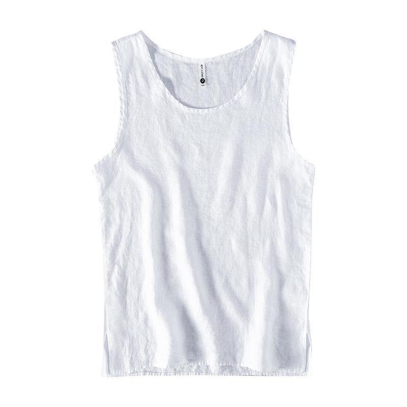 L886 casual linen solid color sleeveless vest men's loose sleeveless round neck shirt waistcoat T-shirt a generation of hair