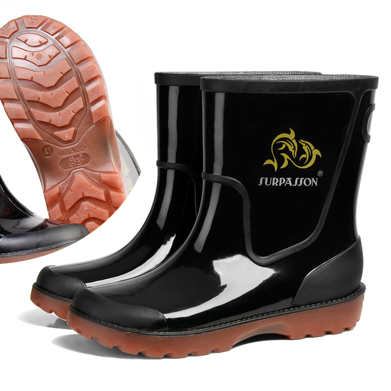 Men's rain boots non-slip waterproof short water shoes men's rain boots fleece-lined mid-calf high rubber shoes construction site long boots