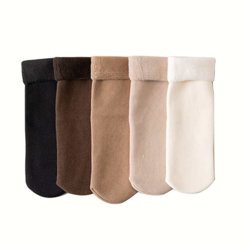 Women's winter fleece-lined thick warm towel socks women's mid-calf confinement socks winter floor Terry Snow socks