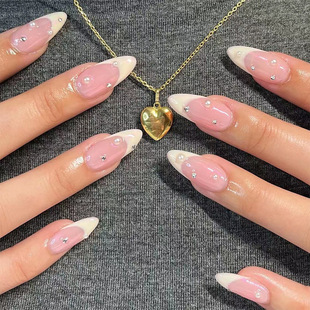 Wearing Nail White French Nail Art Rhinestone Pearl Nail Pieces Removable Nail Pieces Fake Nail Pieces Wearing Nail Art