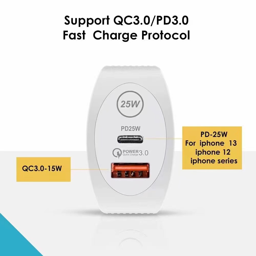 Wholesale PD25W + QC3.0 fast charging head for iphone13 Apple Android type-cQC3.0 dual port charging