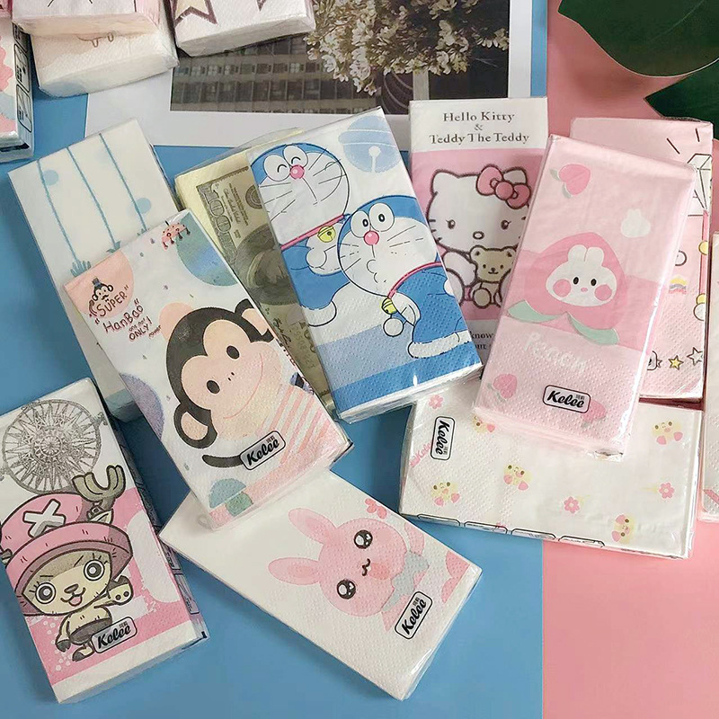 Cartoon Printed Handkerchief Paper Portable Small Pack Napkin Cute Printed Paper Toilet Tissue Paper Mouth Wipe Paper