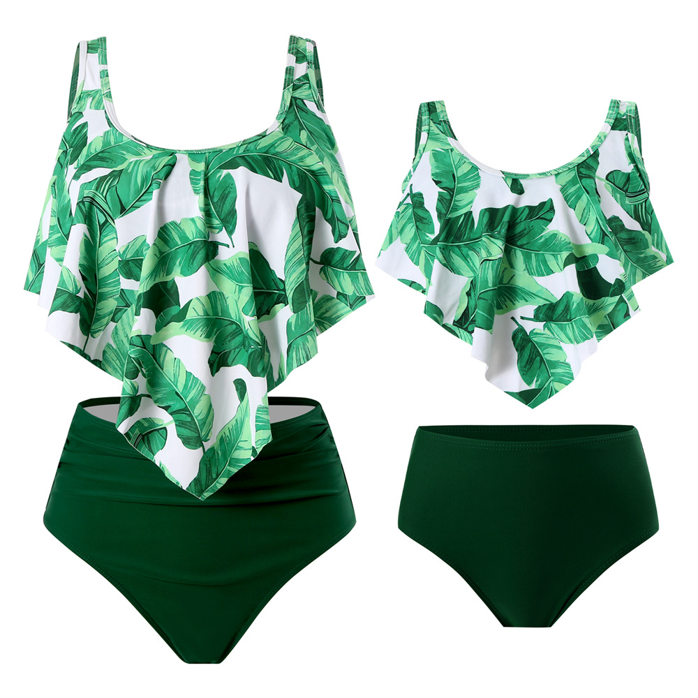 New European and American Split Swimsuit Women's Printed High Waist Bikini Ruffled Parent-Child Swimsuit Spot Bikini