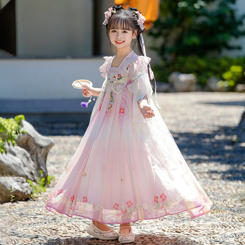 2025 New Hanfu Girls Summer Skirt Ancient Chinese Style Super Fairy dress Children's Ancient Tang Suit Summer