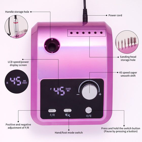 New 45000 turn nail sander 204 electric nail sander light manicure nail removal polishing machine wholesale