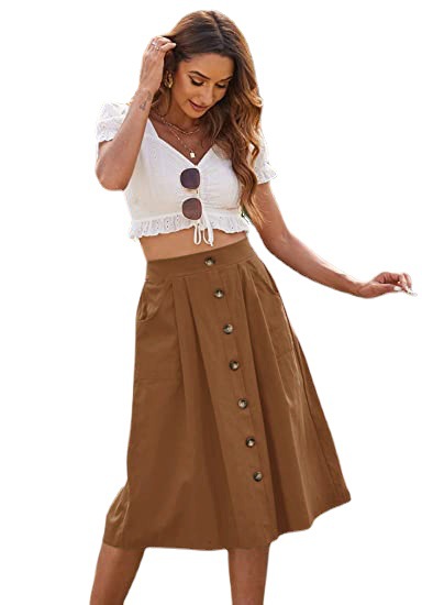 Spring and Summer 2023 New Amazon Cross-border Explosions Skirt Casual Button A- line Skirt High Waist Mid-length Skirt Women's Clothing