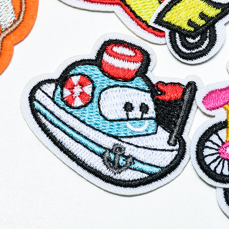 Cross-border hot sale cartoon car rocket ship submarine cloth stickers wholesale children's clothing accessories shoes and hats clothing accessories