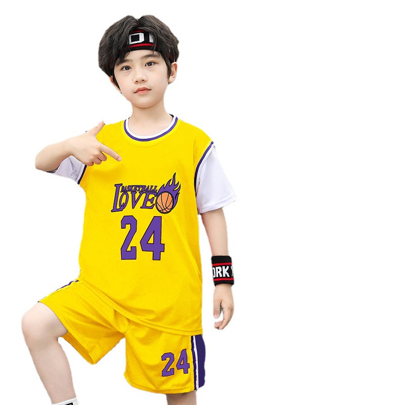 Children's Basketball Suit Fake Two Men's and Women's No. 24 Jersey Kindergarten Middle School Students Performance Training Suit