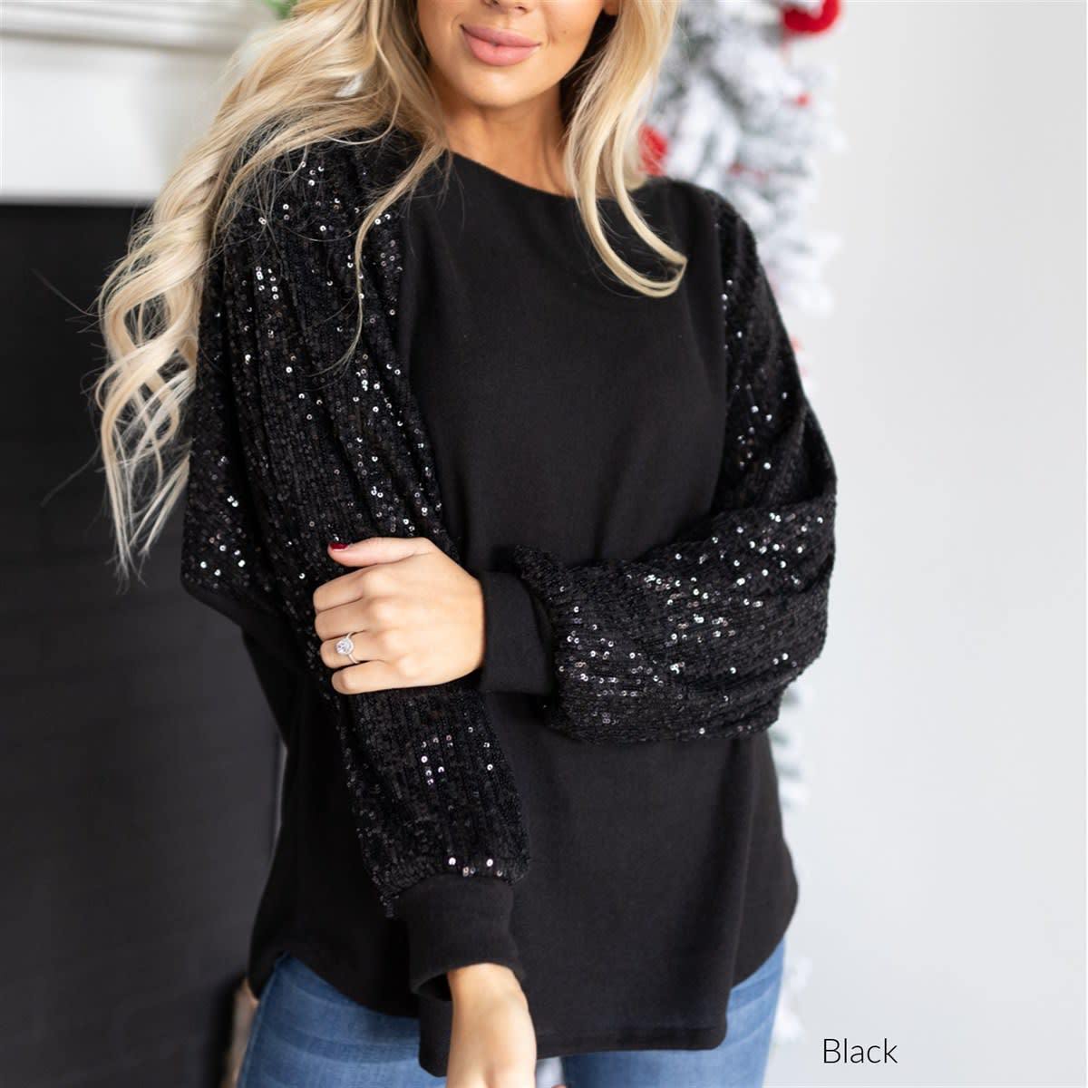  Autumn and Winter European and American Amazon AliExpress Sequin Stitching Women's Round Neck Loose Raglan Sleeve Fashion Top