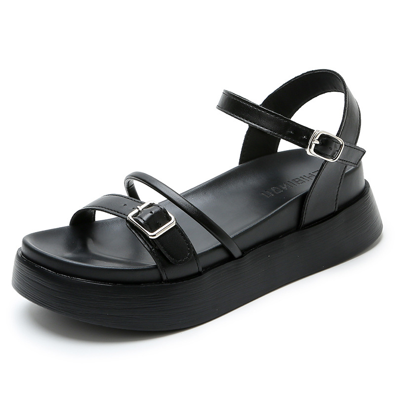 2023 Summer New Thick-soled Platform Sandals Women's Strap Heightened Comfortable Fairy Style Roman Shoes Small Size 33