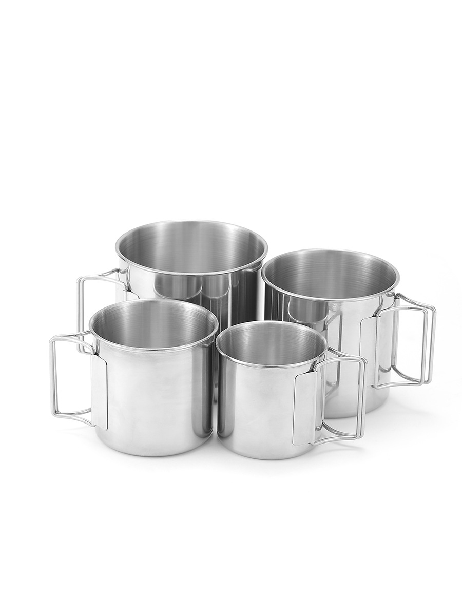 304 stainless steel water cup with handle outdoor camping portable beer cup mouth Cup folding handle Cup 4-piece set