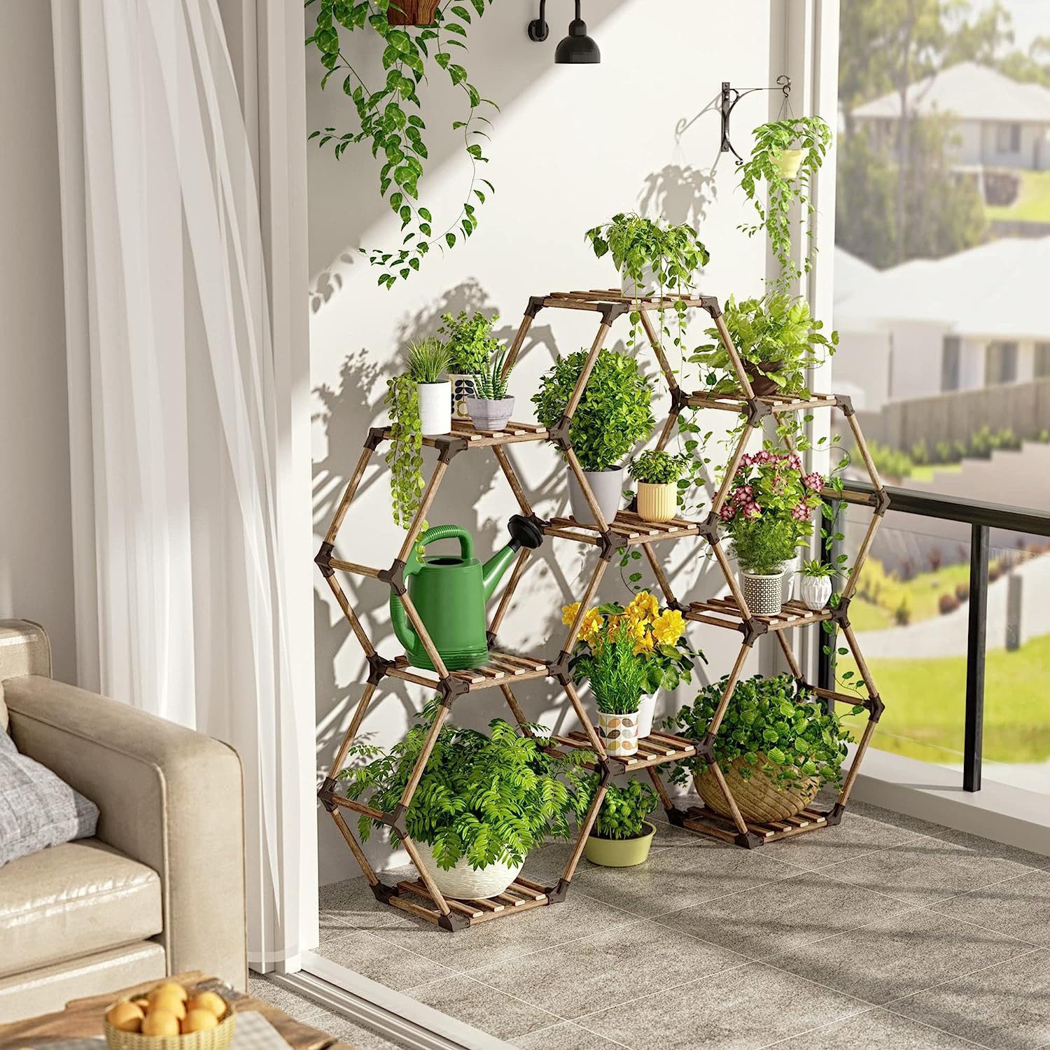 Balcony flower stand solid wood succulent multi-layer indoor flower stand multi-layer splicing flower stand storage living room floor-standing flower pot stand