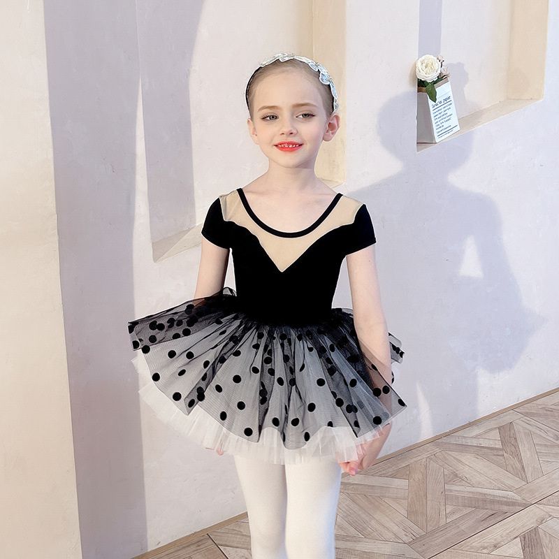 Children's dance clothes summer short-sleeved girls' practice clothes split suit grading clothes black ballet skirt Chinese dance - ShopShipShake