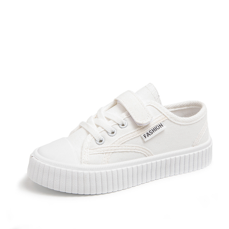 Spring 2024 New Children's White Shoes Boys and Girls Canvas Shoes Breathable Board Shoes Performance Primary School Students' White Single Shoes