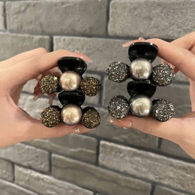Leichtes Luxus-Design mit Perlen, Strass, Acryl, kleiner Greifer, modischer All-Match-Rückenlöffel, halbe Krawatte, Haarnadel, Pony-Clip_voghion.com