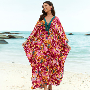 Beach blouse rayon printed loose robe holiday skirt cross-border Amazon 8761