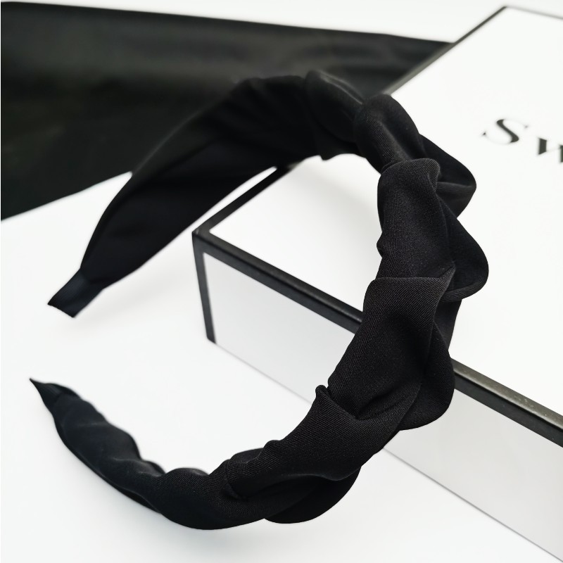 Advanced Sense Black Pleated Hair Hoop Women's Korean Style Elegant Out-of-the-way Hair Hoop Simple Hair Stamp 2024 New Style