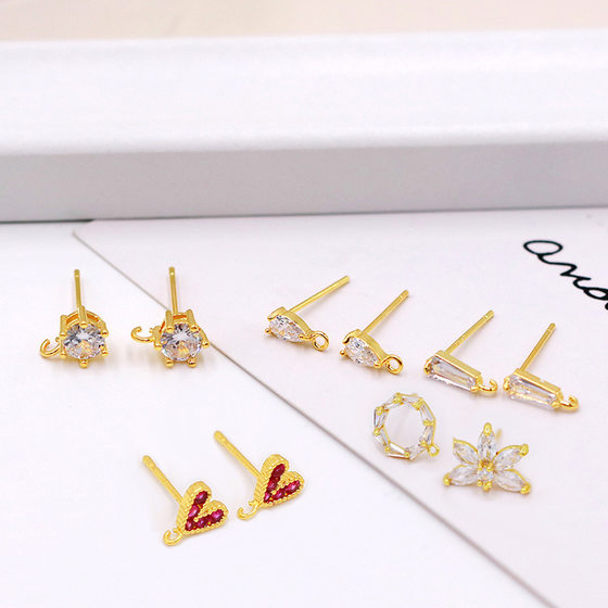 925 silver diamond with hook ear needle plating 18K real gold with hanging earrings earrings clothing accessories diy accessories wholesale