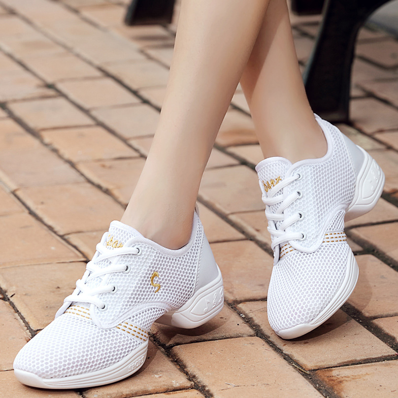 Women's Dancing Shoes Summer Flat New Style Mesh Breathable Dance Shoes Women's Soft Sole Adult Square Dance Shoes Sneakers