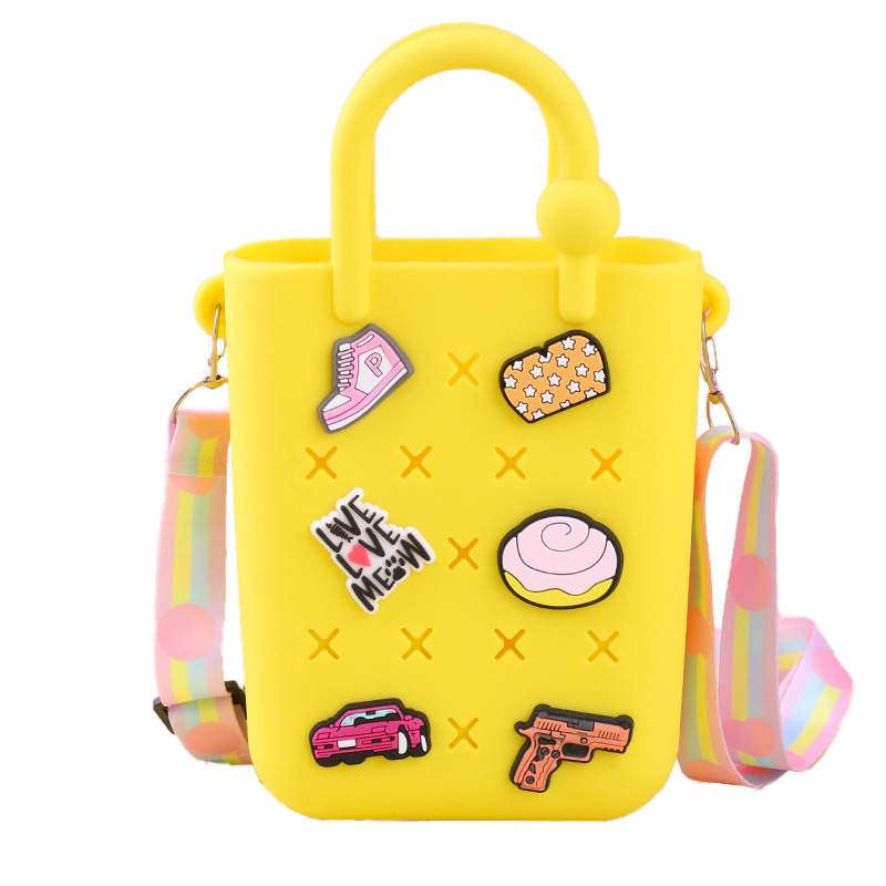 Cartoon Silicone Hole Bag Crossbody Portable Beach Bag Mobile Phone Storage Bag DIY Children Crossbody Silicone Bag