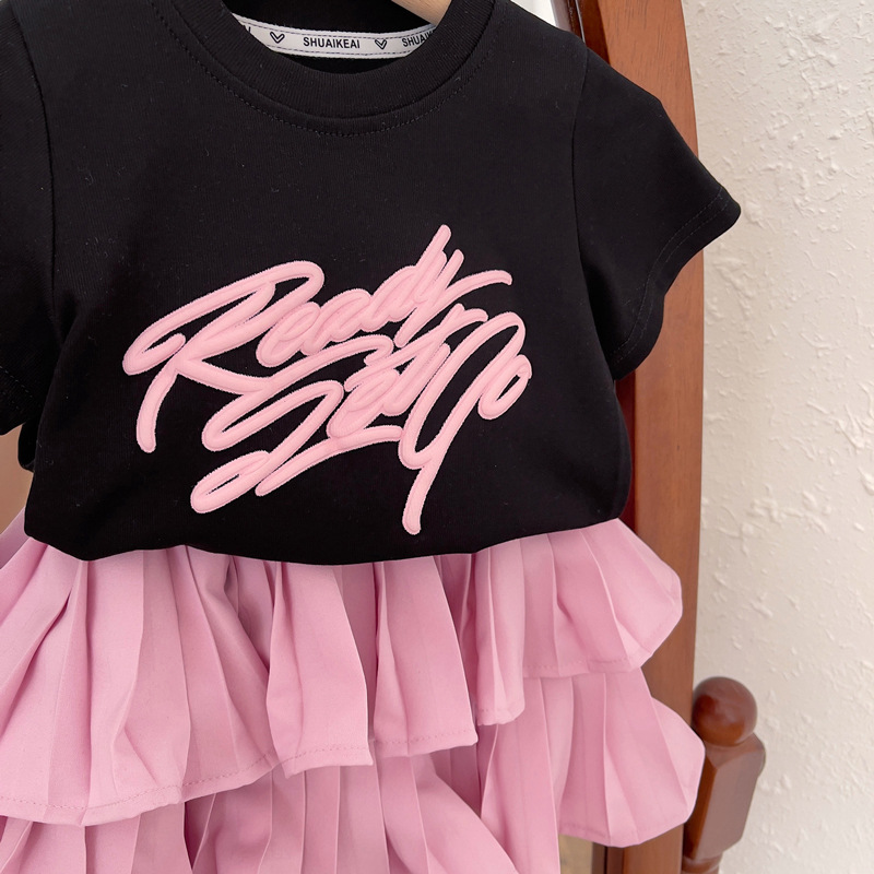 2024 summer children's clothing baby girl suit short-sleeved thin section children's T-shirt skirt pants two-piece set dropshipping