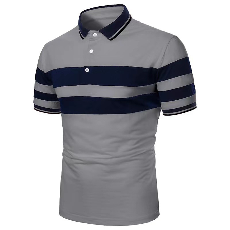 2023 European and American Summer Men's Short-sleeved Polo Shirt Fashion Stitching Top Casual Men's Short-sleeved Lapel PoloT