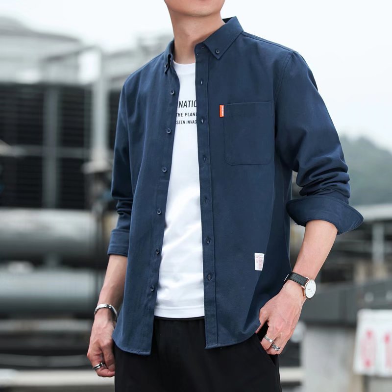2022 Spring and Autumn New Men's Non-ironing Business Shirt Trendy Casual Slim-fit Retro Solid Color Long-sleeved Men's Shirt