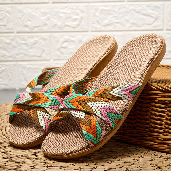 Summer new sandals and slippers linen slippers women's home breathable household couples indoor mute light slippers wholesale