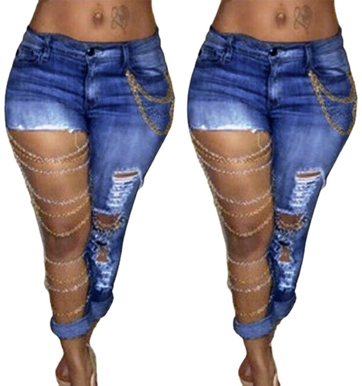 Factory supply AliExpress ebay Amazon Europe and the United States exaggerated big hole jeans women's leggings stretch