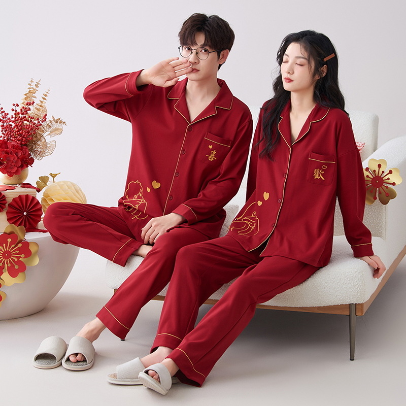 Wedding pajamas couple Red Spring and Autumn 2023 new high-end wedding wedding dowry festive suit homewear