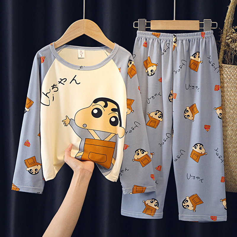 Spring and Autumn Long Sleeve Children's Pajamas Set Girls Boys Middle and Big Children Cartoon Spring and Summer Days Children's Air Conditioning Home Clothes