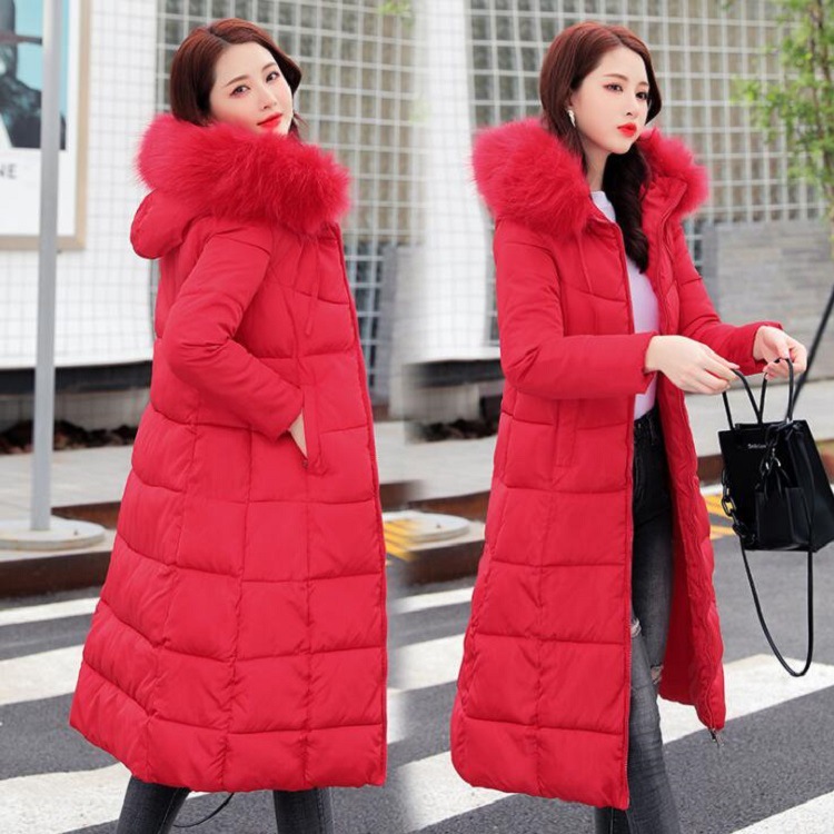 European station 2024 winter new detachable cap cotton-padded women's mid-length knee-high padded down cotton-padded jacket women's coat