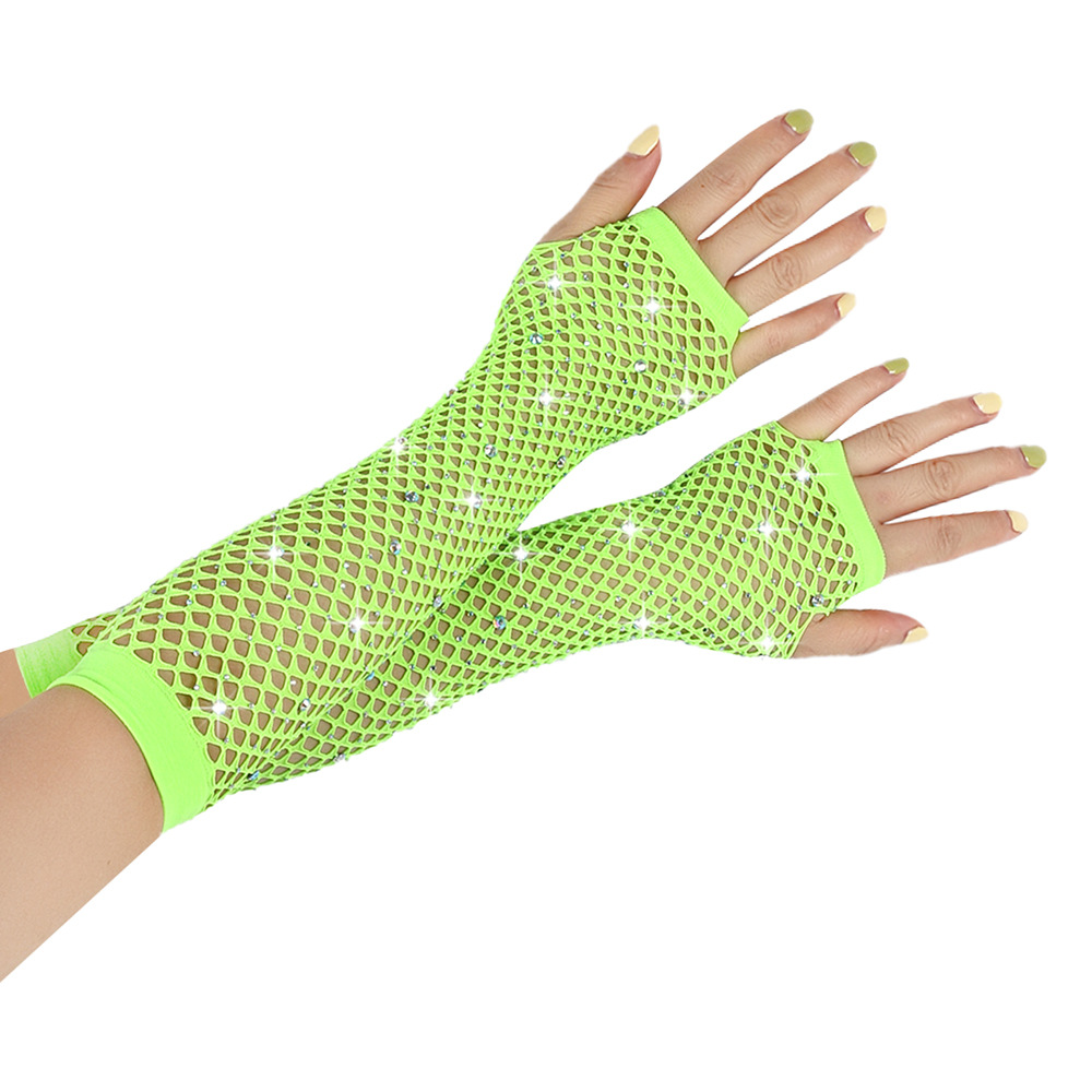 80 Ball Diamond Gloves Party Fishing Net Stretch Mesh Gloves European and American Retro Cross-border Sexy Hot Drilling Gloves_voghion.com