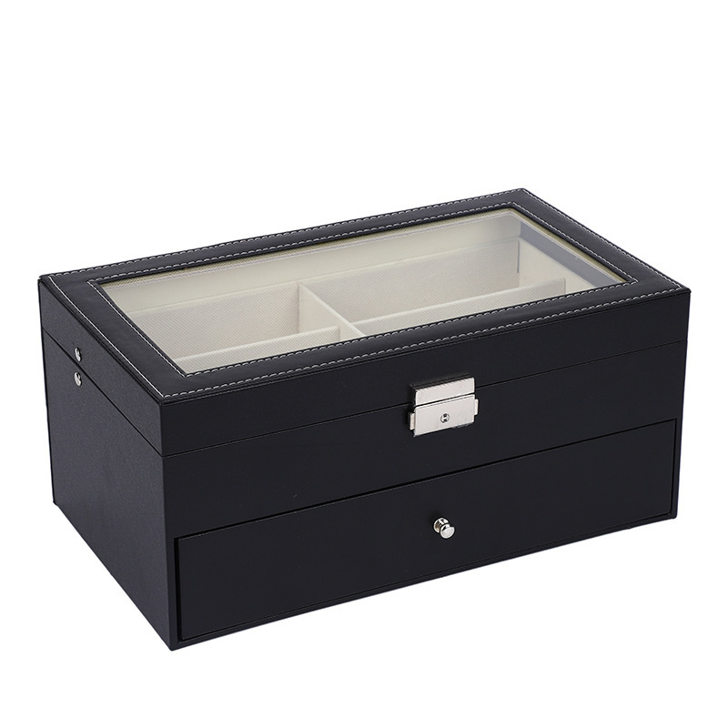 Household Collection 12-grid wooden pu leather glasses storage box glasses case display box double-layer glasses storage box leather